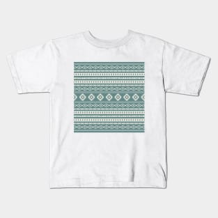 Aztec Cream on Teal Mixed Motifs Pattern Kids T-Shirt